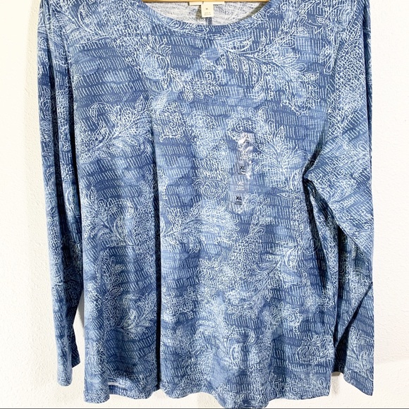 Style & Co. Tops Style Co Womens Blue Floral Print Long Sleeve Tee